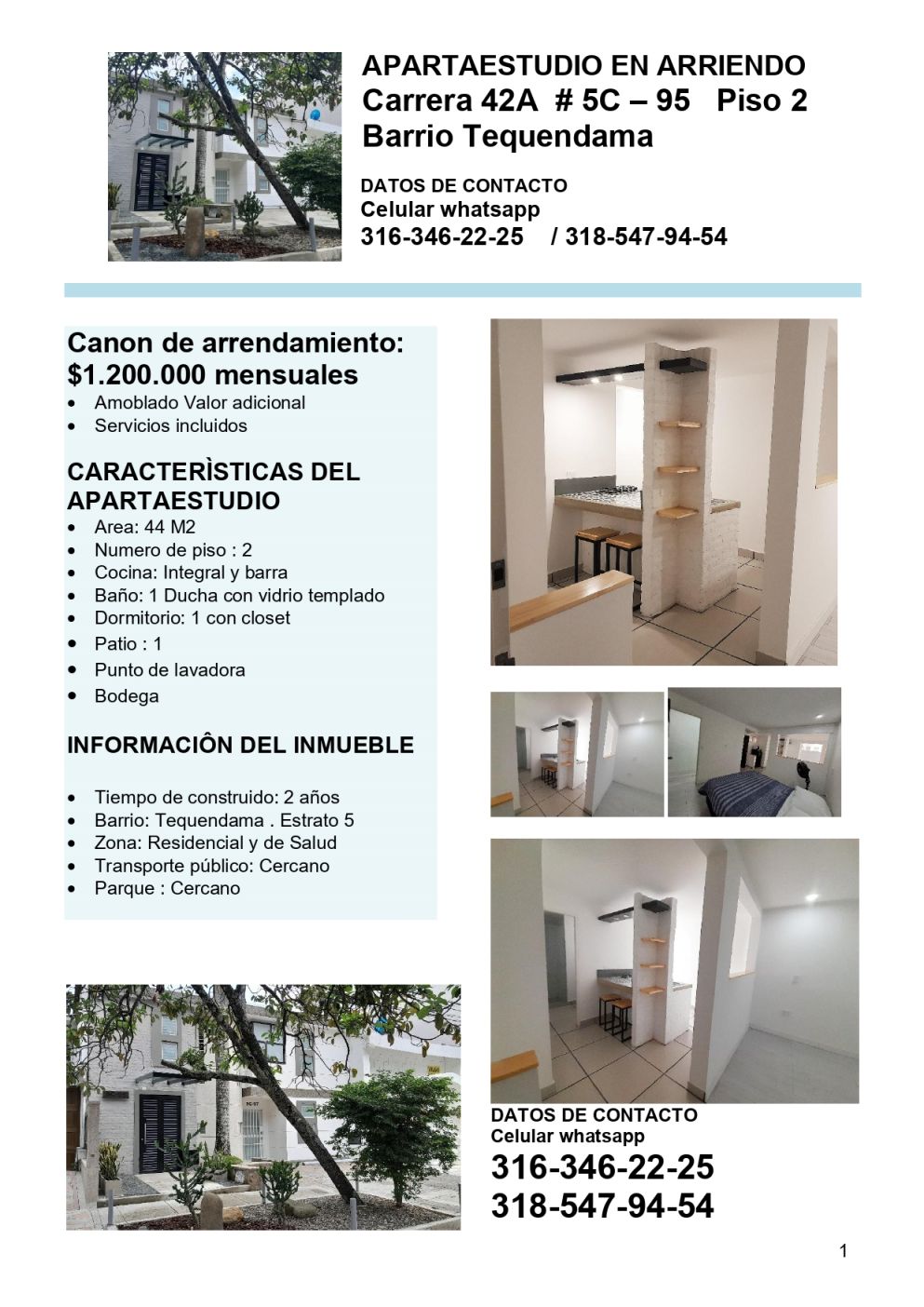 Apartaestudio en arriendo Valle Del Cauca Cali Tequendama 40 m2 Habitaciones 1 Baños 1 Garajes 0 Precio $1200000