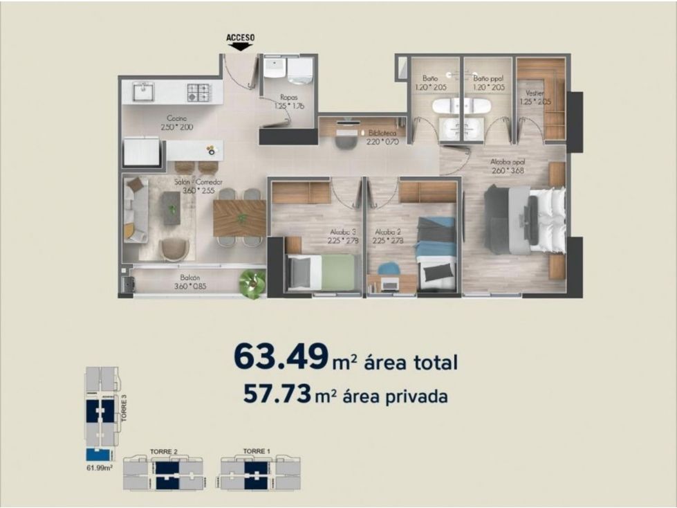 Apartamento en venta Antioquia Itagüí Itagüí 63 m2 Habitaciones 3 Baños 2 Garajes 1 Precio $550000000
