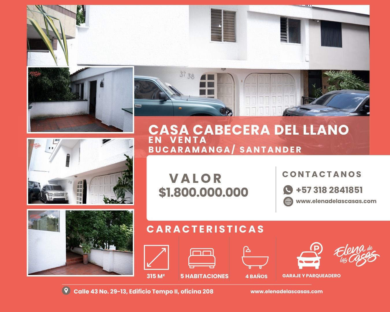 Casa en venta Santander Bucaramanga Cabecera Del Llano 315 m2 Habitaciones 5 Baños 4 Garajes 1 Precio $1800000000