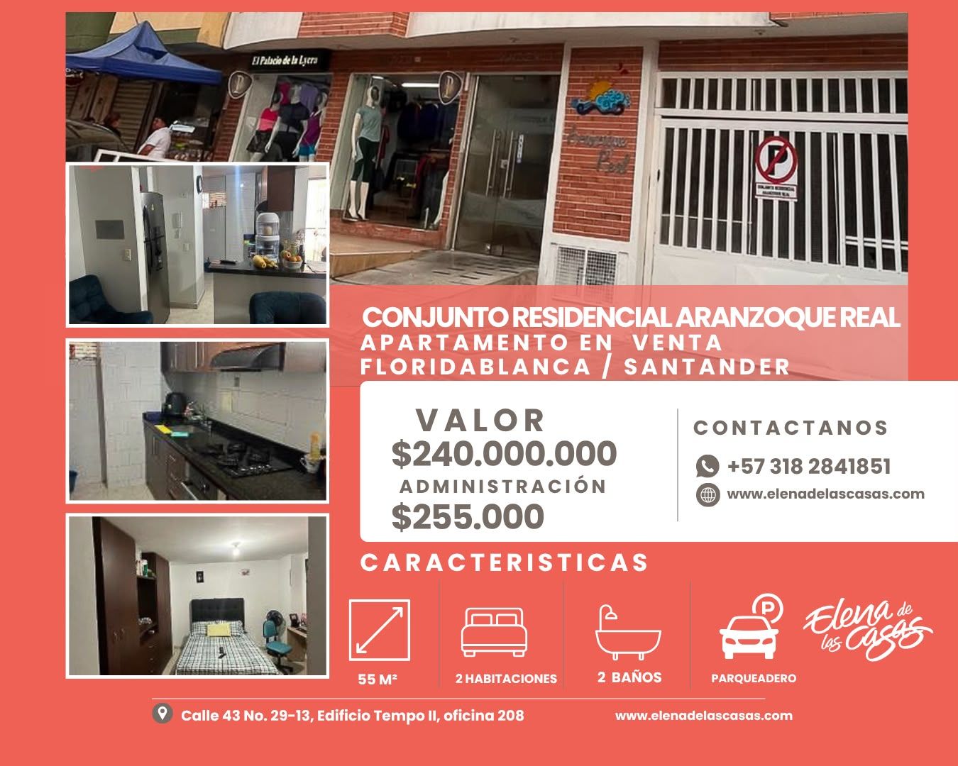 Apartamento en venta Santander Floridablanca Florida 55 m2 Habitaciones 2 Baños 2 Garajes 1 Precio $240000000
