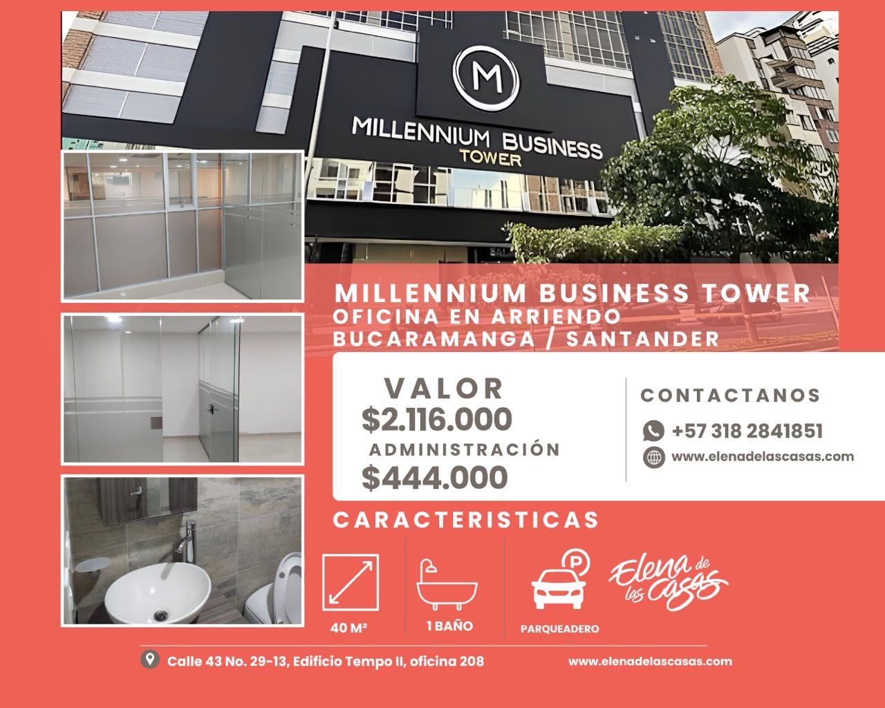 Oficina en arriendo Santander Bucaramanga Mejoras Publicas 40 m2 Habitaciones 0 Baños 1 Garajes 1 Precio $2609000