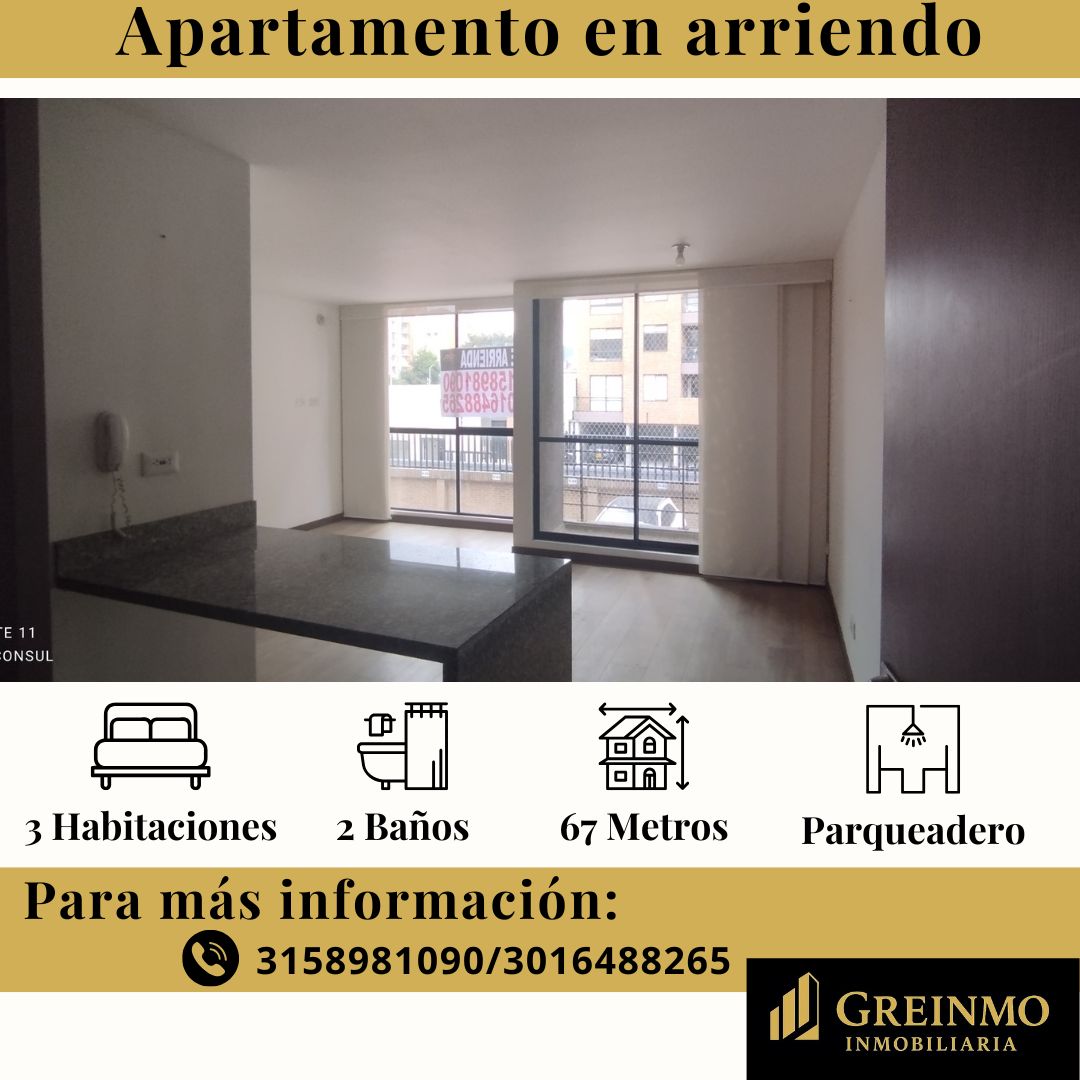 Apartamento en arriendo Cundinamarca Bogotá El Plan 65 m2 Habitaciones 3 Baños 2 Garajes 1 Precio $3500000