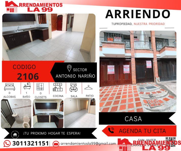 Apartamento en arriendo Antioquia Medellín Antonio Nariño 59 m2 Habitaciones 3 Baños 2 Garajes 0 Precio $1900000