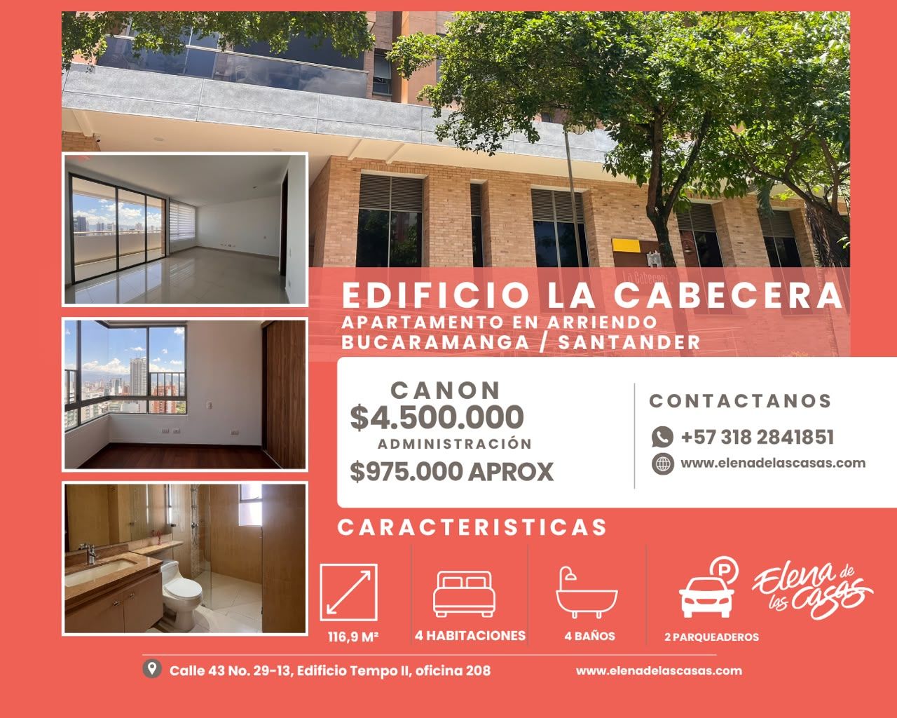 Apartamento en arriendo Santander Bucaramanga Cabecera Del Llano 116 m2 Habitaciones 4 Baños 4 Garajes 2 Precio $5475000