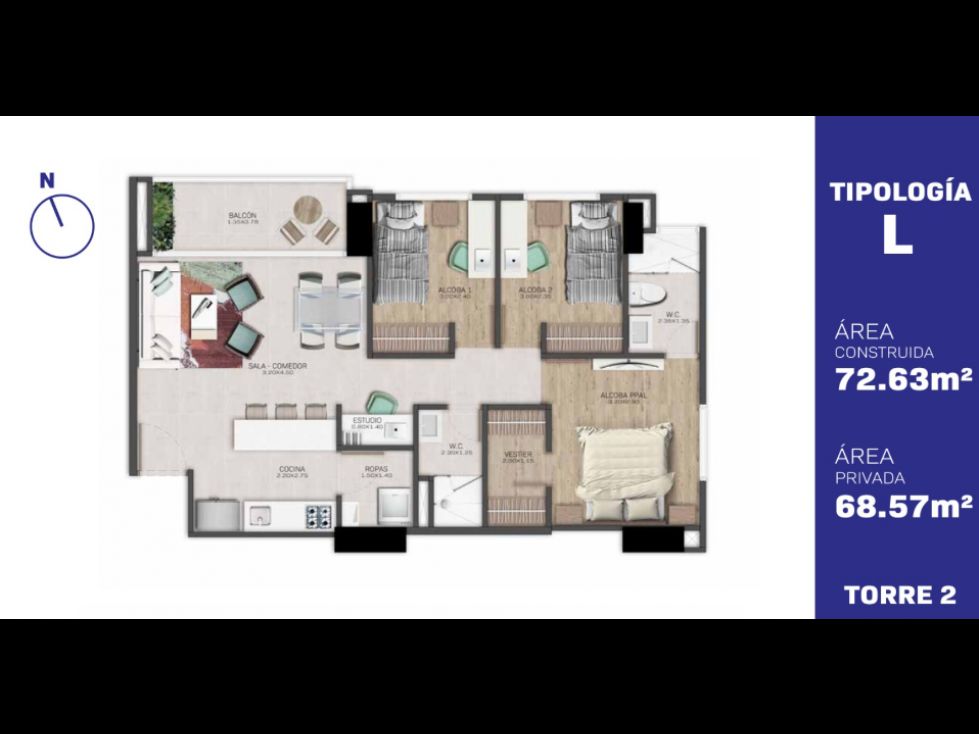 Apartamento en venta Antioquia Medellín Villa Carlota 72 m2 Habitaciones 3 Baños 2 Garajes 1 Precio $865000000