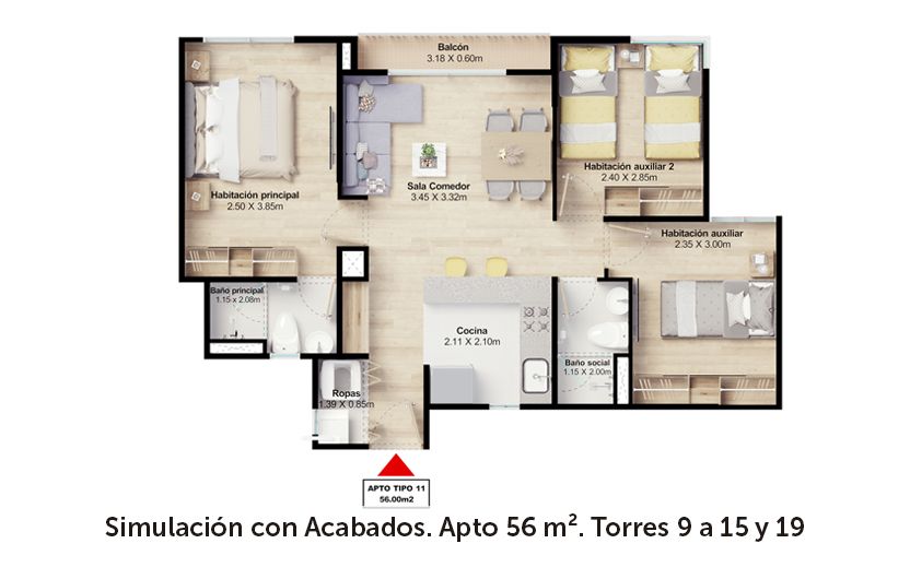 Comprar Exterior Reserva De Cajica Apartamento en venta Cundinamarca Cajicá Centro 56 m2 Habitaciones 3 Baños 2 Garajes 1 Precio $263499900
