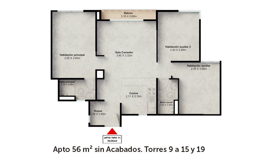 en undefined Undefined Undefined Undefined 56 m2 Habitaciones 3 Baños 2 Garajes 1 Precio $263499900