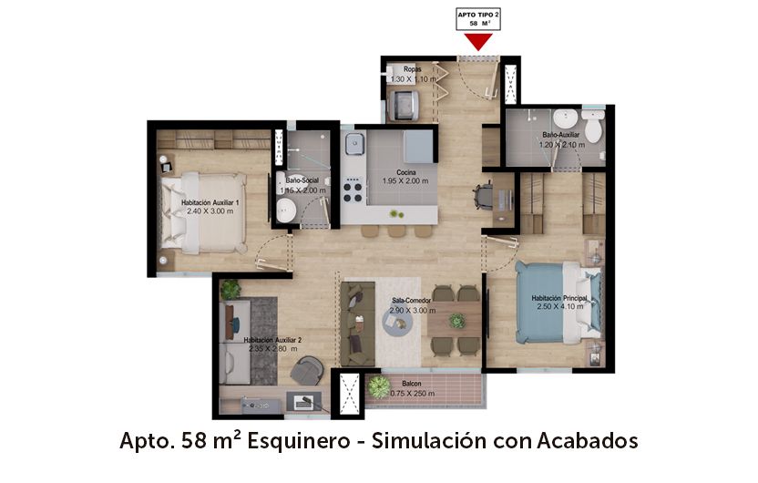 en undefined Undefined Undefined Undefined 58 m2 Habitaciones 3 Baños 2 Precio $225000000