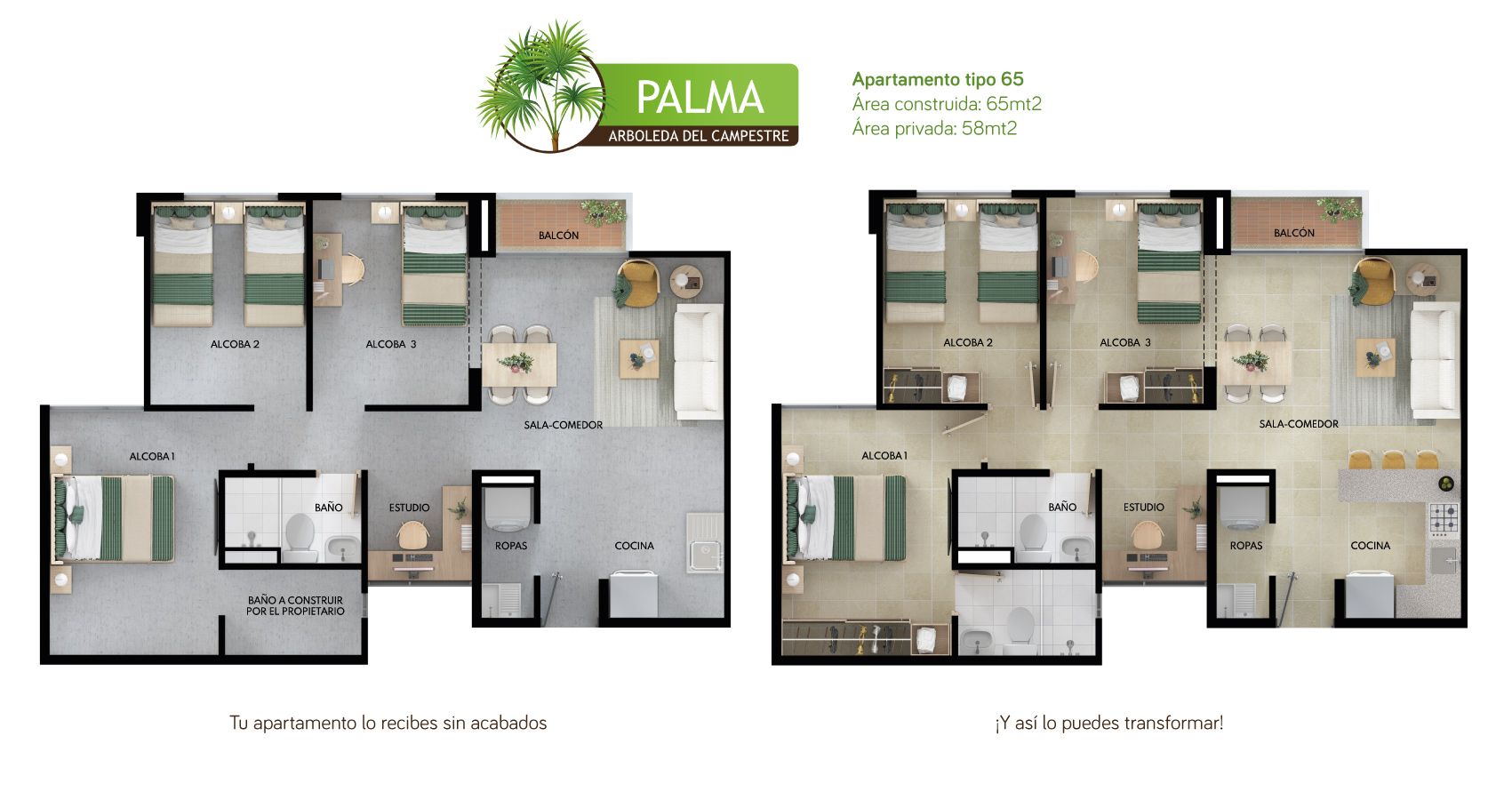 Proyectos Vivienda Nueva Palma - Arboleda Del Campestre Apartamento en venta Tolima Ibagué Mirolindo 65 m2 Habitaciones 2 Baños 1 Garajes 1 Precio $156600000