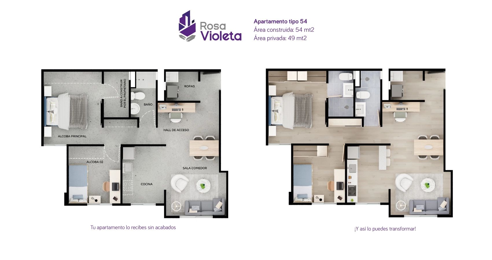 Proyectos Comerciales Rosa Violeta - Ciudad Rosaleda Apartamento en venta Cundinamarca Bogotá Bosa 54 m2 Habitaciones 2 Baños 2 Garajes 0 Precio $219200000