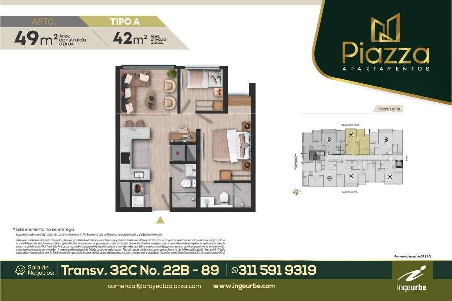 Proyectos Vivienda Nueva Piazza Apartamento en venta Cundinamarca Bogotá Puente Aranda 49 m2 Habitaciones 2 Baños 2 Garajes 0 Precio $480000000