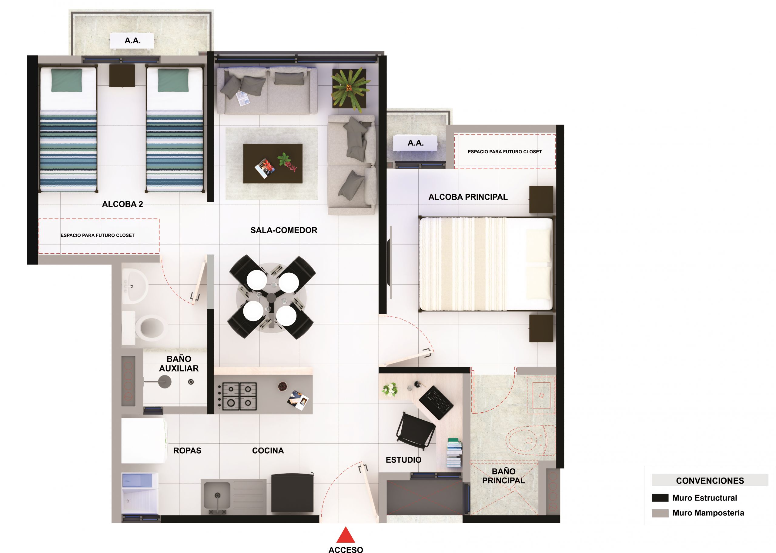 Proyectos Entrega Inmediata Firenze Apartamento en venta Atlántico Barranquilla Miramar 33 m2 Habitaciones 2 Baños 2 Garajes 2 Precio $223433000