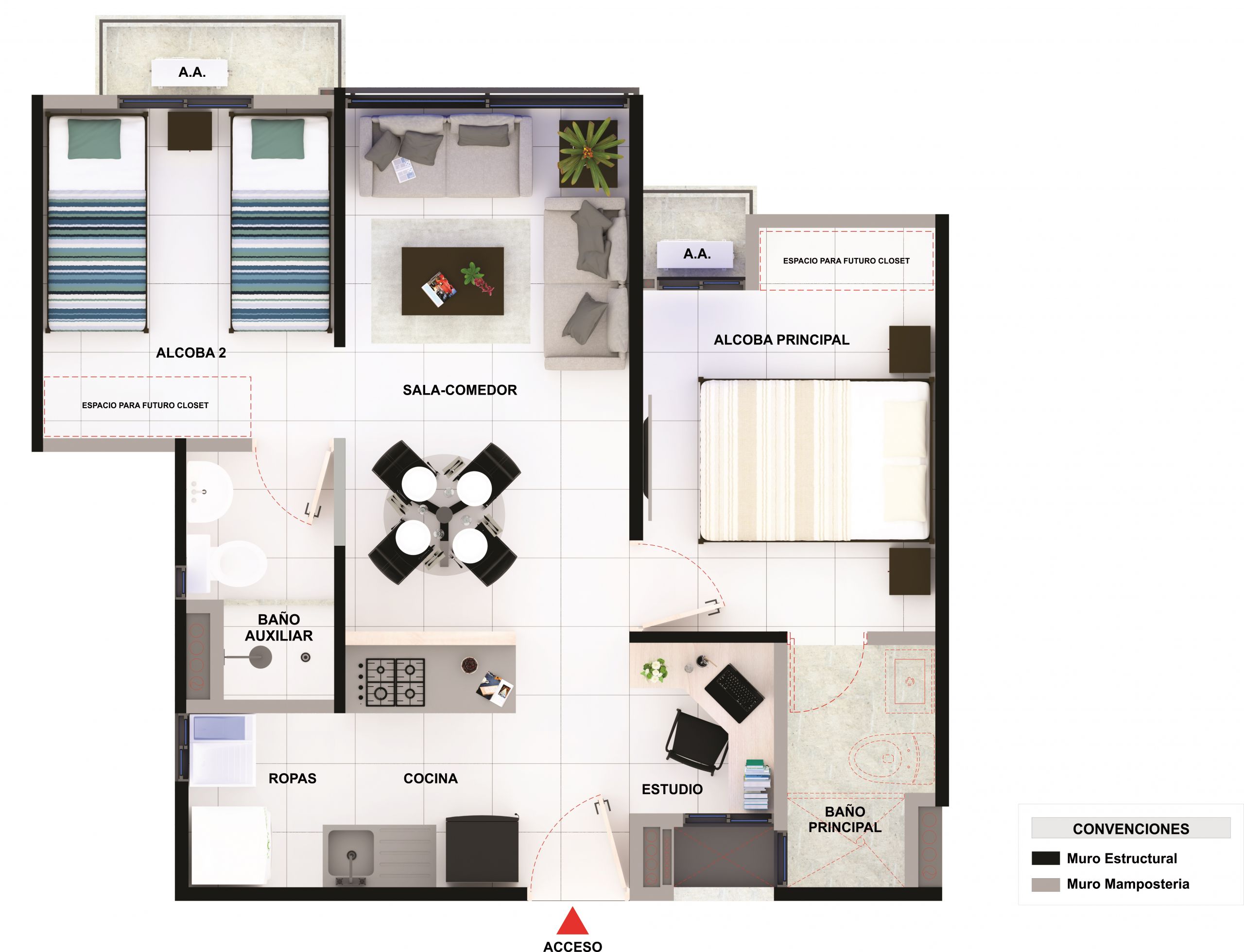 Comprar Exterior Firenze Apartamento en venta Atlántico Barranquilla Miramar 34 m2 Habitaciones 2 Baños 2 Garajes 1 Precio $223433000