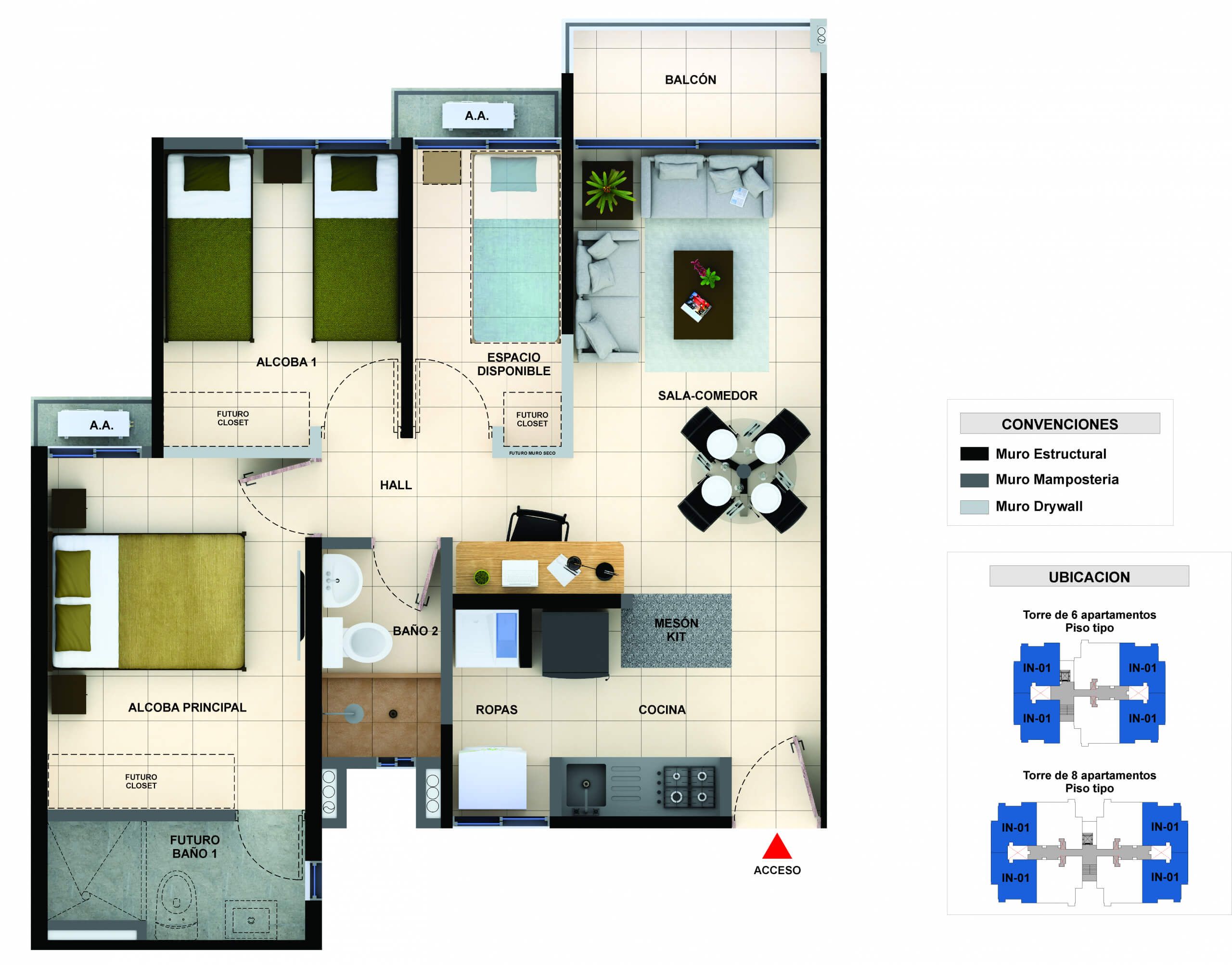 Proyectos Vivienda Nueva Ciudad Del Parque Acandí Apartamento en venta Atlántico Barranquilla Otros 59 m2 Habitaciones 2 Baños 2 Garajes 1 Precio $189800000