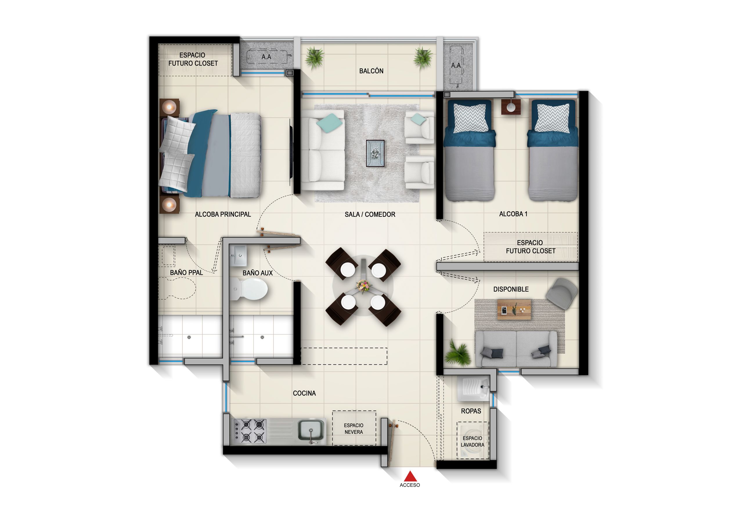 Proyectos en Construcción Puerta Dorada Marisma Apartamento en venta Atlántico Barranquilla Puerto Dorado 40 m2 Habitaciones 2 Baños 2 Garajes 1 Precio $217136000