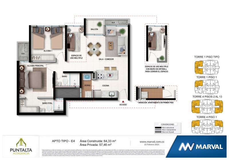 Proyectos Vivienda Nueva Puntalta Altagracia Apartamento en venta Bolívar Cartagena El Campestre 54 m2 Habitaciones 2 Baños 2 Garajes 0 Precio $318075000