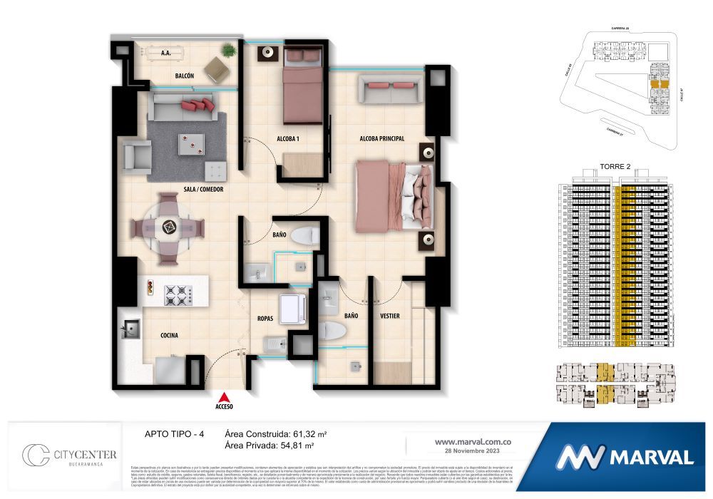 Proyectos Vivienda Nueva Citycenter Apartamento en venta Santander Bucaramanga Otros 61 m2 Habitaciones 2 Baños 2 Garajes 1 Precio $497392000