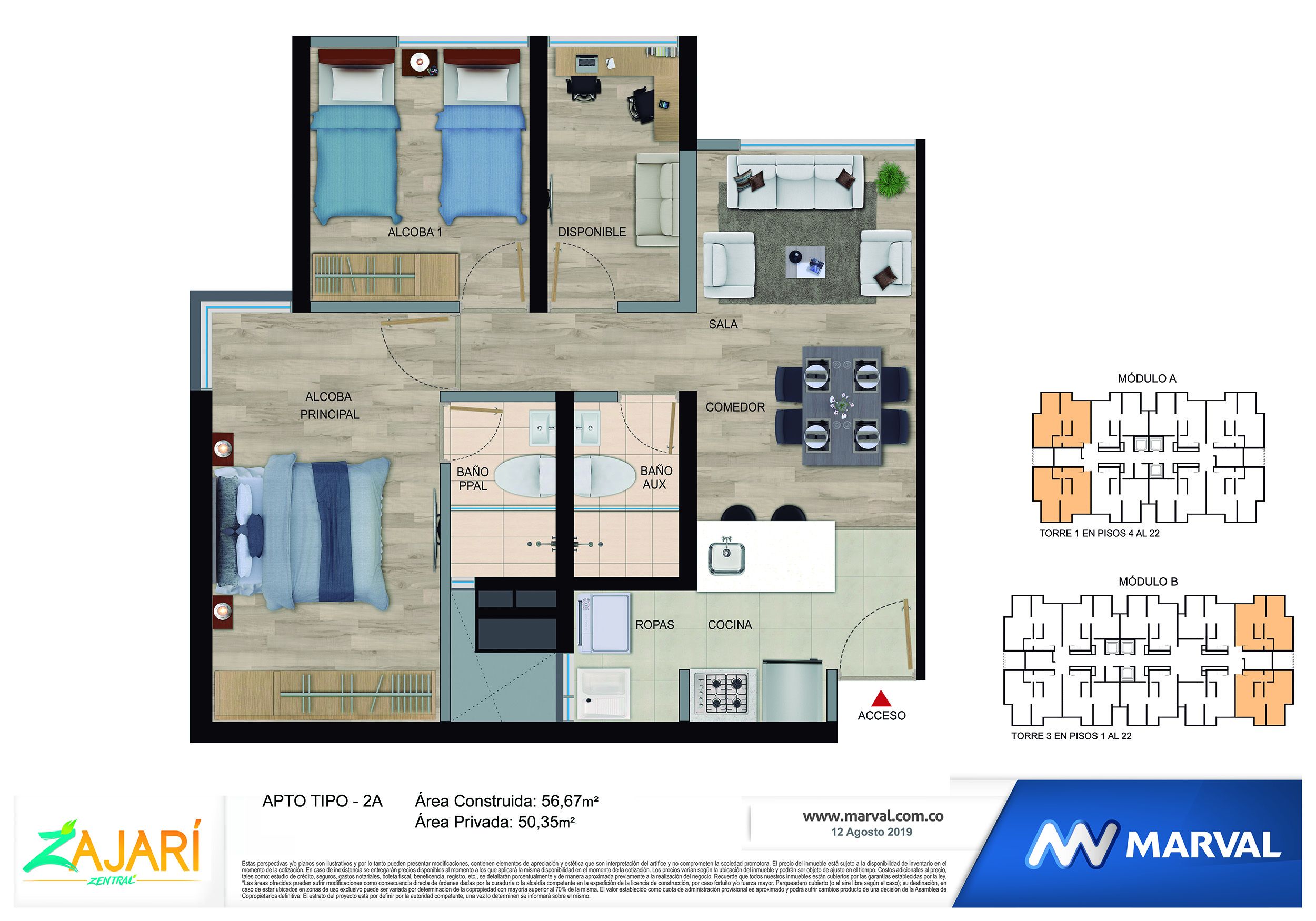 Proyectos Entrega Inmediata Zajarí Zentral Apartamento en venta Cundinamarca Bogotá Otros 56 m2 Habitaciones 2 Baños 2 Garajes 1 Precio $449770000