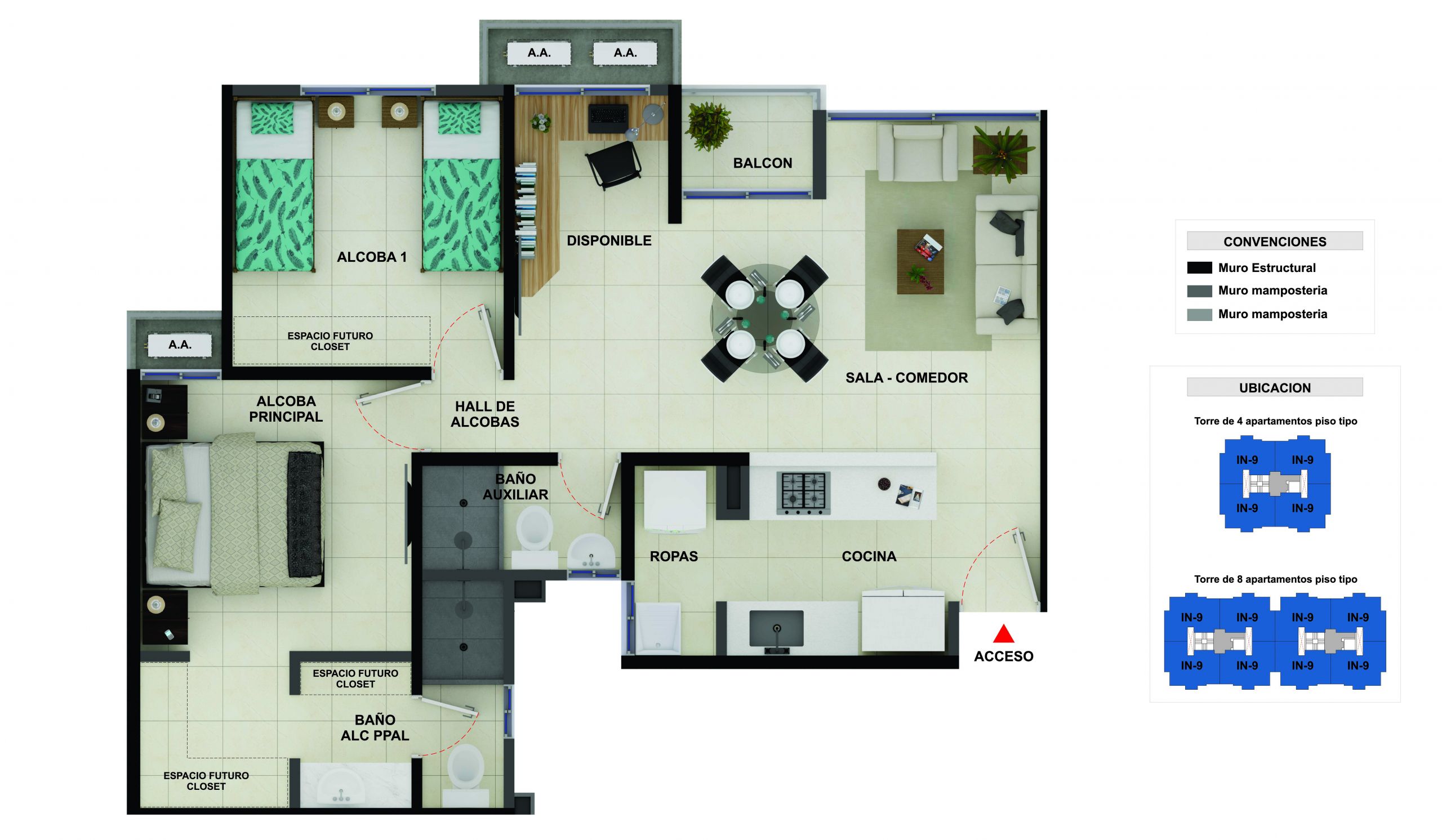 Proyectos Vivienda Nueva Jardín Imperial Apartamento en venta Bolívar Cartagena La Carolina 68 m2 Habitaciones 2 Baños 2 Garajes 1 Precio $214206000