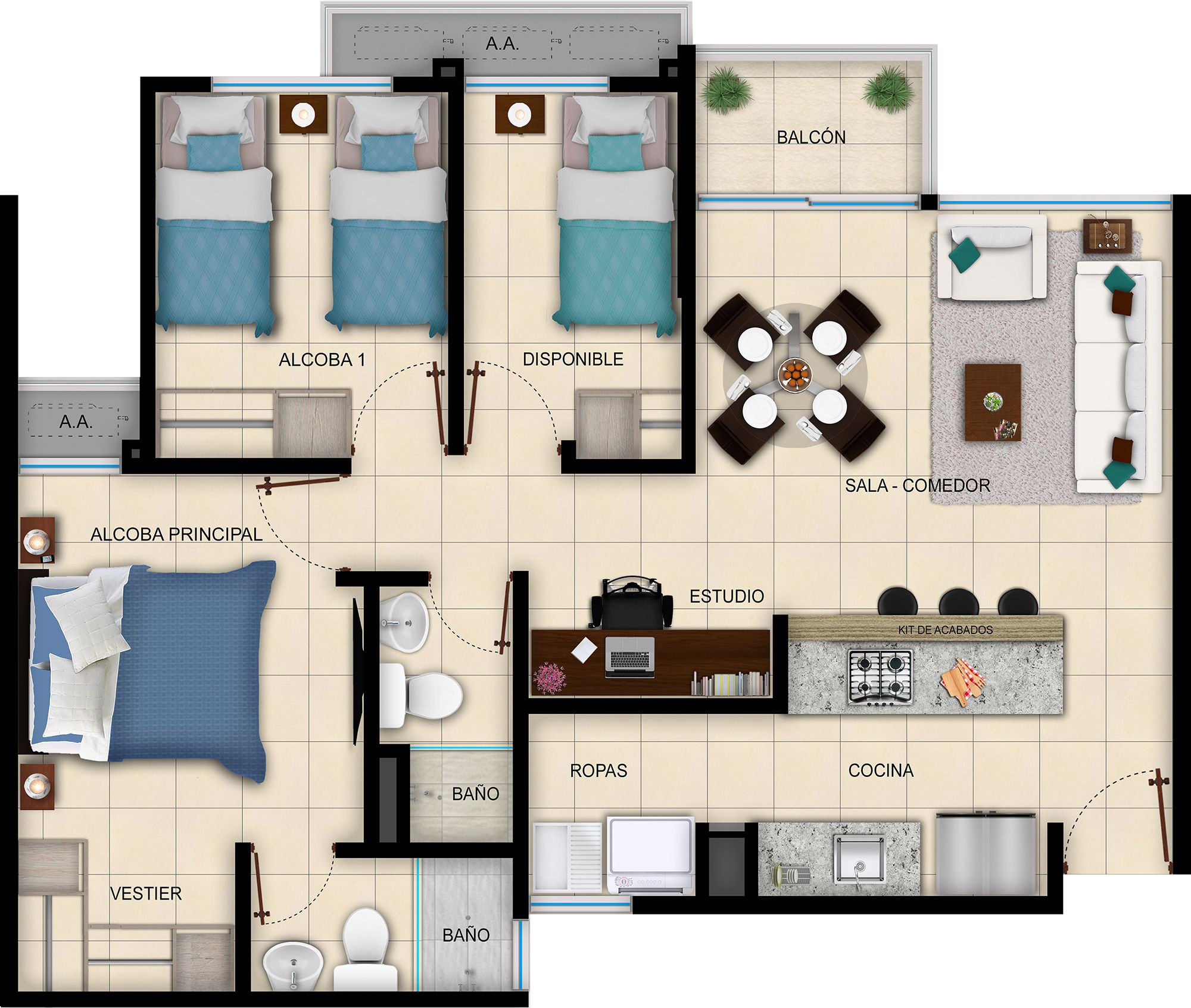 Proyectos Entrega Inmediata Napoli Apartamento en venta Atlántico Barranquilla Miramar - Cr Siena 57 m2 Habitaciones 3 Baños 2 Garajes 0 Precio $321752000