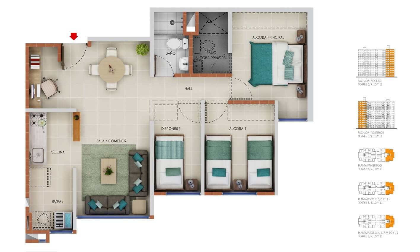 Proyectos Vivienda Nueva Bulevar Del Puente Apartamento en venta Santander Piedecuesta Paseo Del Puente Ii 59 m2 Habitaciones 2 Baños 2 Garajes 0 Precio $195000000