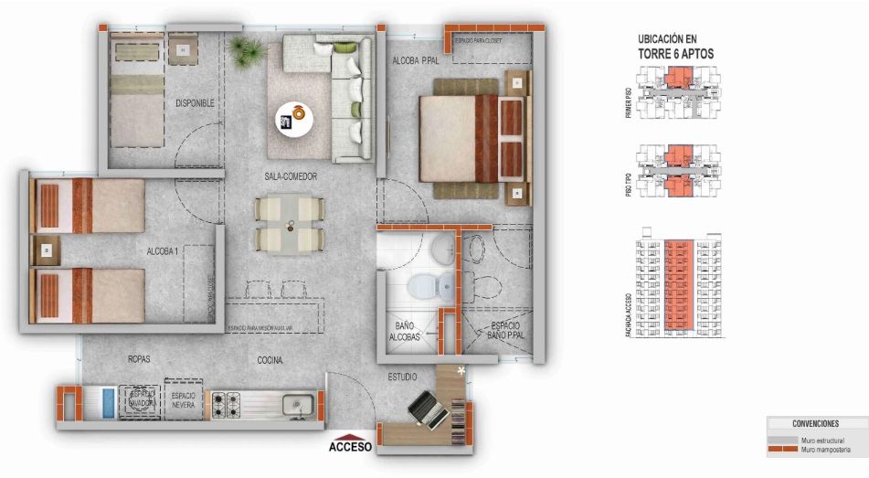 Proyectos Vivienda Nueva Miraflores Del Valle Apartamento en venta Santander Piedecuesta Piedecuesta 56 m2 Habitaciones 2 Baños 2 Garajes 0 Precio $170820000