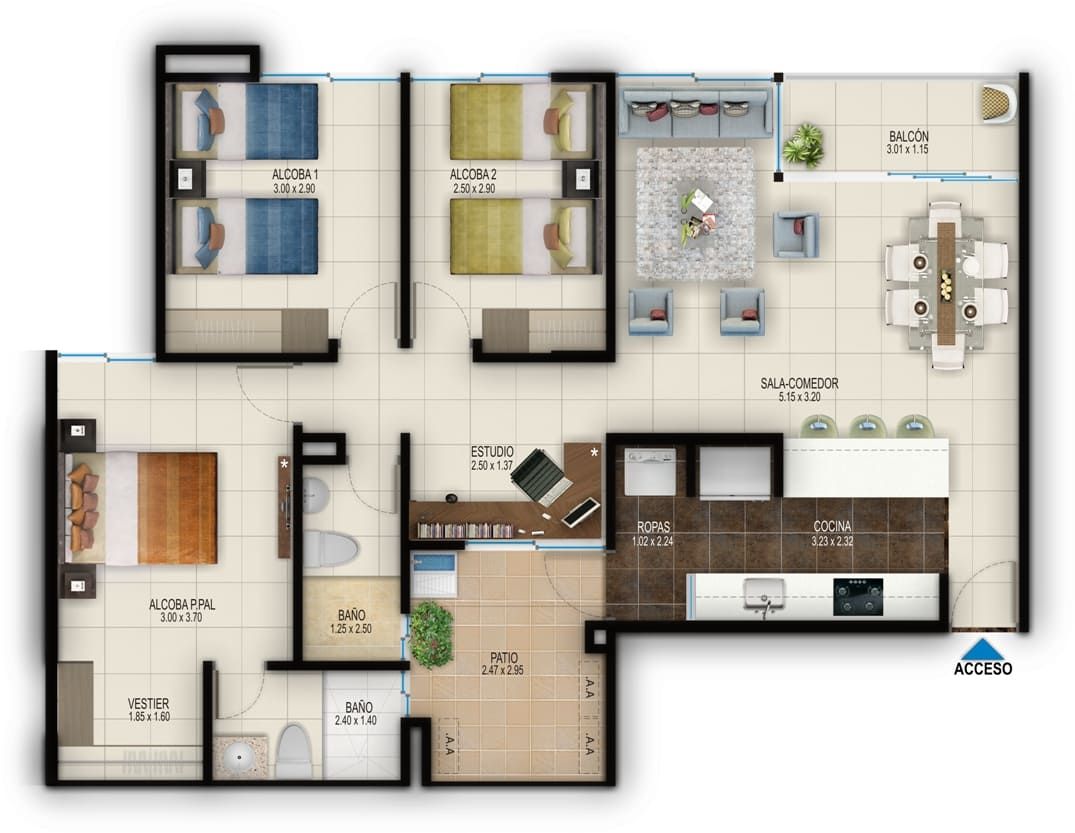 Proyectos Vivienda Nueva Fiorentti Apartamento en venta Bolívar Cartagena Cartagena 90 m2 Habitaciones 3 Baños 2 Garajes 0 Precio $411613000