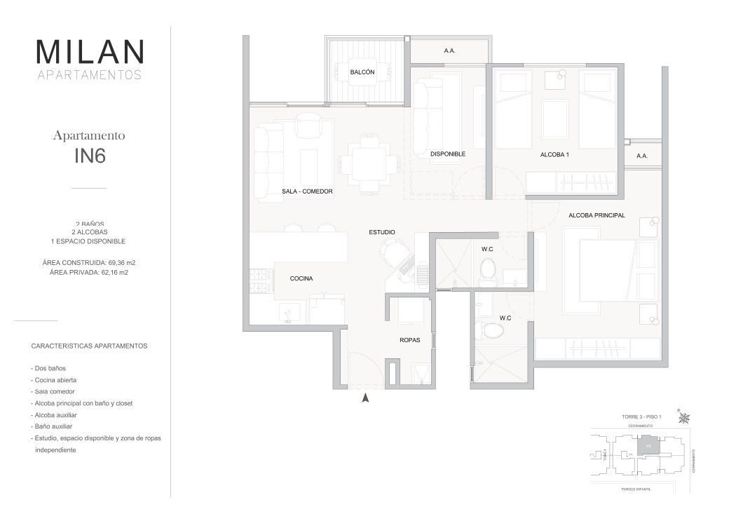 Proyectos Vivienda Nueva Milán Apartamento en venta Bolívar Cartagena Cartagena 69 m2 Habitaciones 2 Baños 2 Garajes 0 Precio $388746000