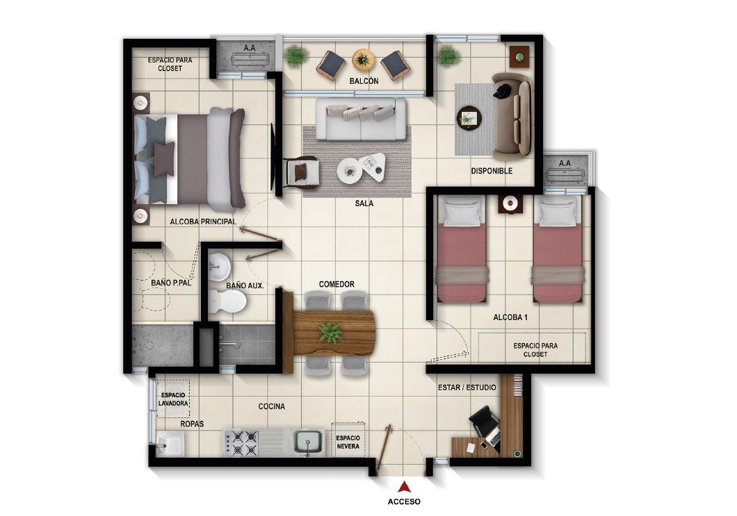 Solario Apartamento en venta Atlántico Soledad Hipodromo 48 m2 Habitaciones 2 Baños 2 Garajes 0 Precio $226070000