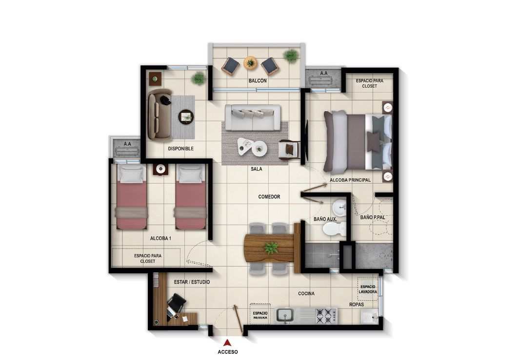 Solario Apartamento en venta Atlántico Soledad Hipodromo 46 m2 Habitaciones 2 Baños 2 Garajes 0 Precio $226094000