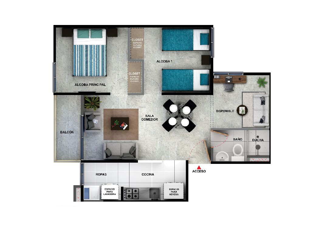 Ciudad Del Parque - El Cocuy Apartamento en venta Atlántico Soledad Otros 38 m2 Habitaciones 1 Baños 2 Garajes 0 Precio $156714000
