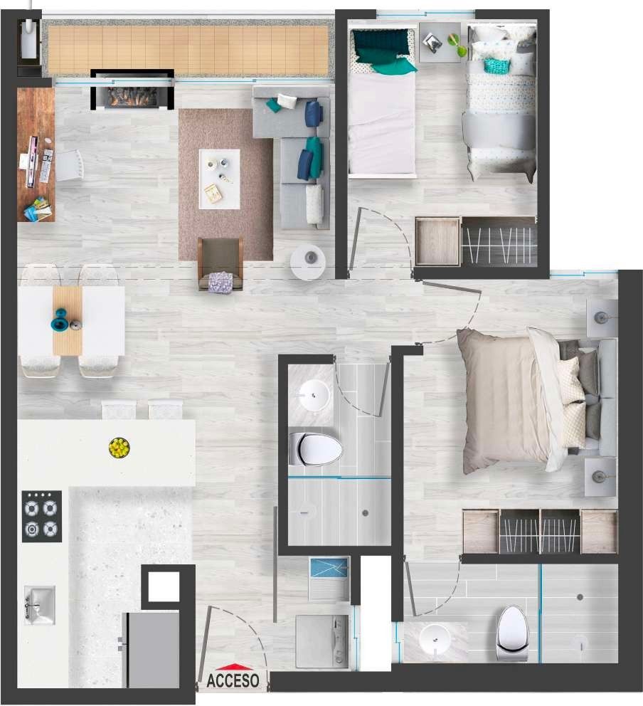 Proyectos en Construcción Miramont Park Apartamento en venta Cundinamarca Bogotá Santa Teresa 59 m2 Habitaciones 2 Baños 2 Garajes 1 Precio $431742000