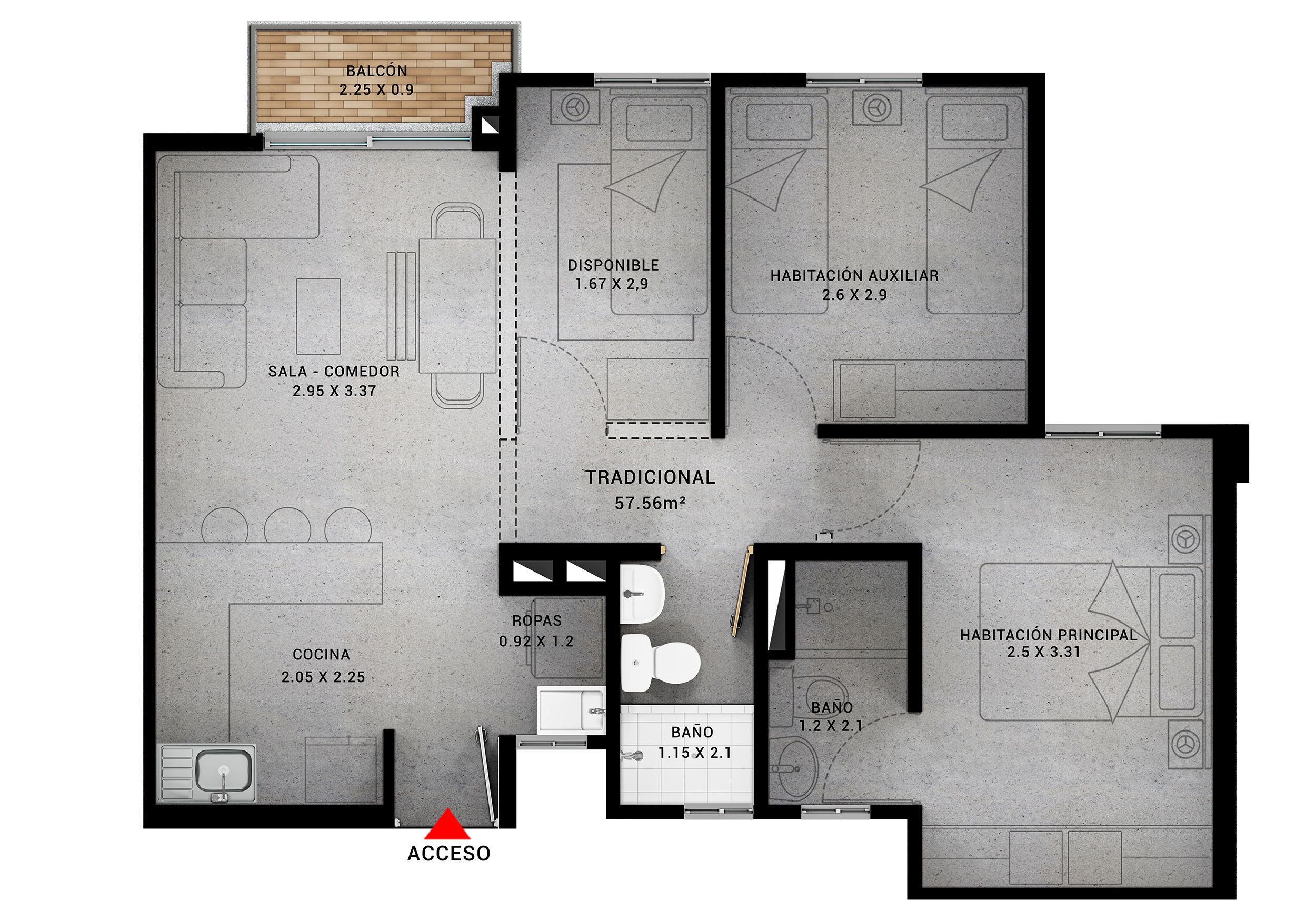 Proyectos Vivienda Nueva Torino Apartamento en venta Tolima Ibagué Santa Cruz 57 m2 Habitaciones 1 Baños 2 Garajes 1 Precio $230000000