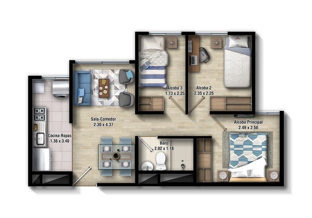 Proyectos Vivienda Nueva Serena Apartamento en venta Cundinamarca Bogotá Parques De Bogotá 42 m2 Habitaciones 3 Baños 1 Garajes 0 Precio $184960000