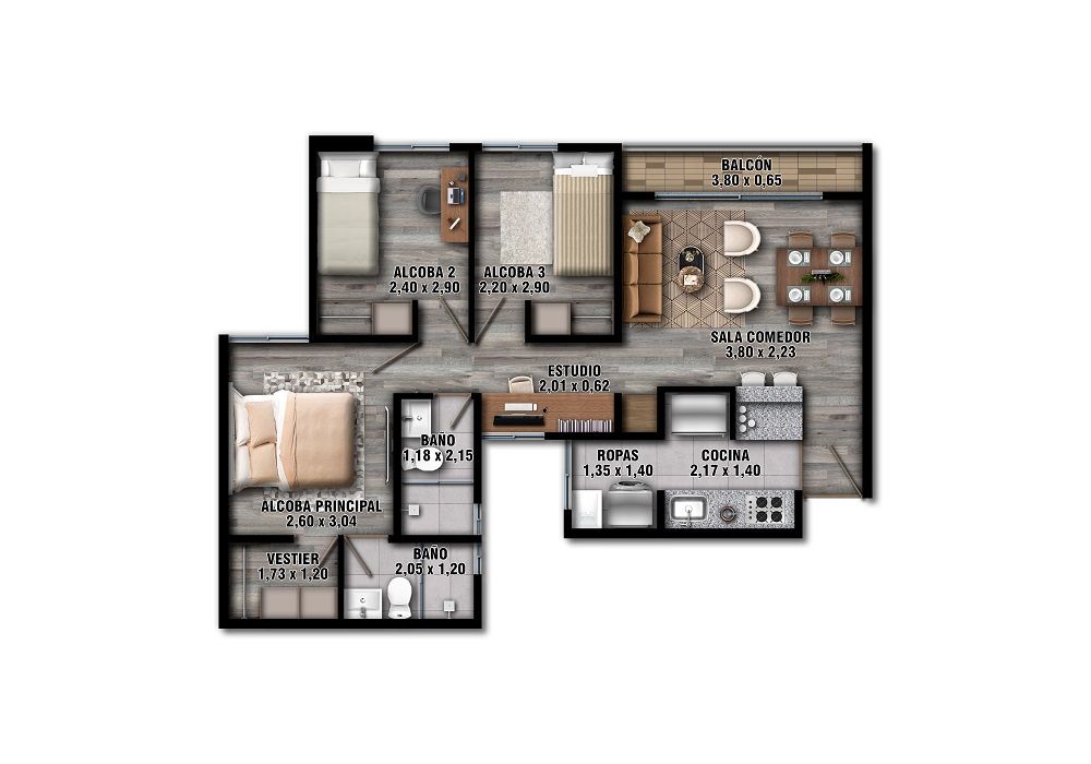 Proyectos Vivienda Nueva Arborea Apartamento en venta Cundinamarca Zipaquirá Zipaquira 61 m2 Habitaciones 3 Baños 2 Garajes 1 Precio $278081048