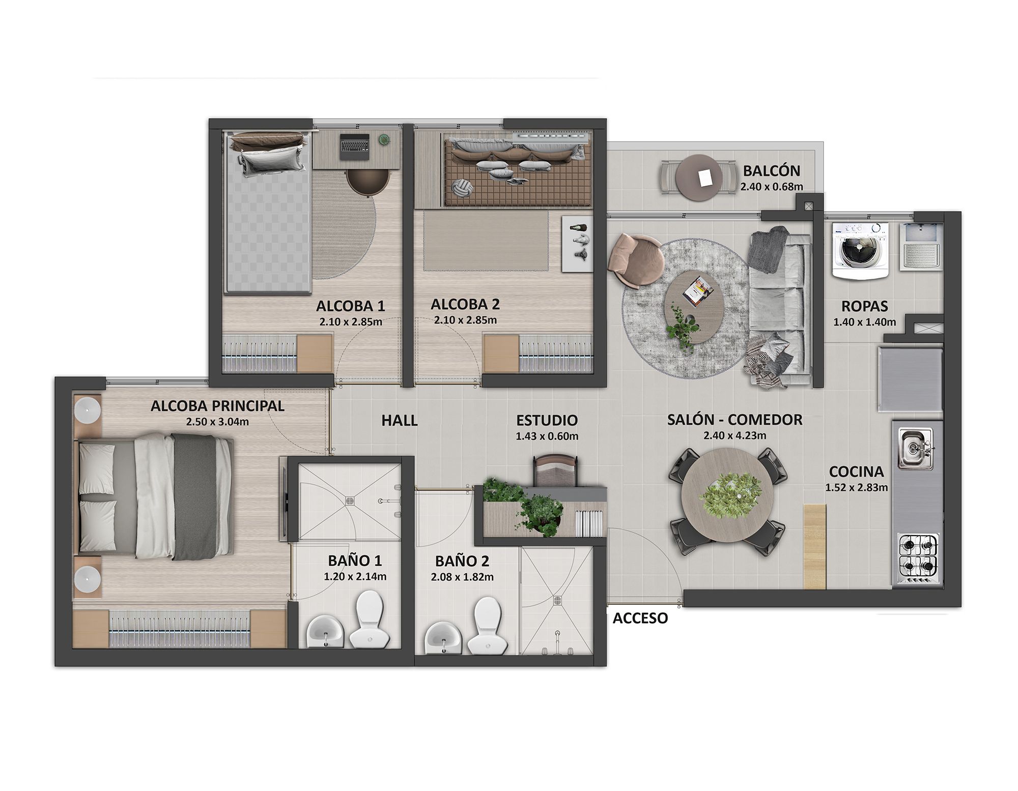Vivienda No VIS Tayrona Apartamento en venta Antioquia Bello Machado 54 m2 Habitaciones 3 Baños 2 Garajes 0 Precio $216300000