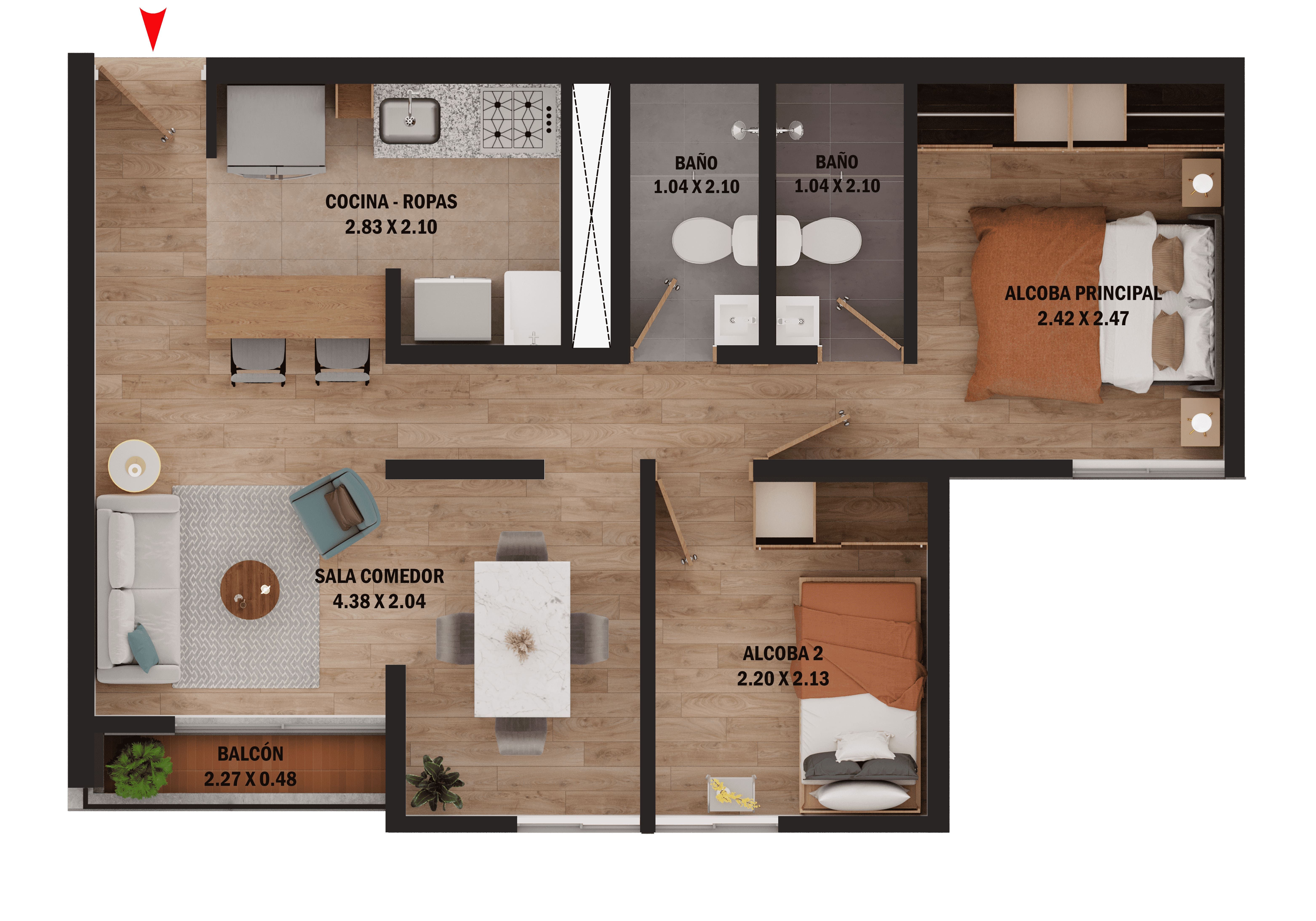 en undefined Undefined Undefined Undefined 42 m2 Habitaciones 2 Baños 2 Precio $253200000