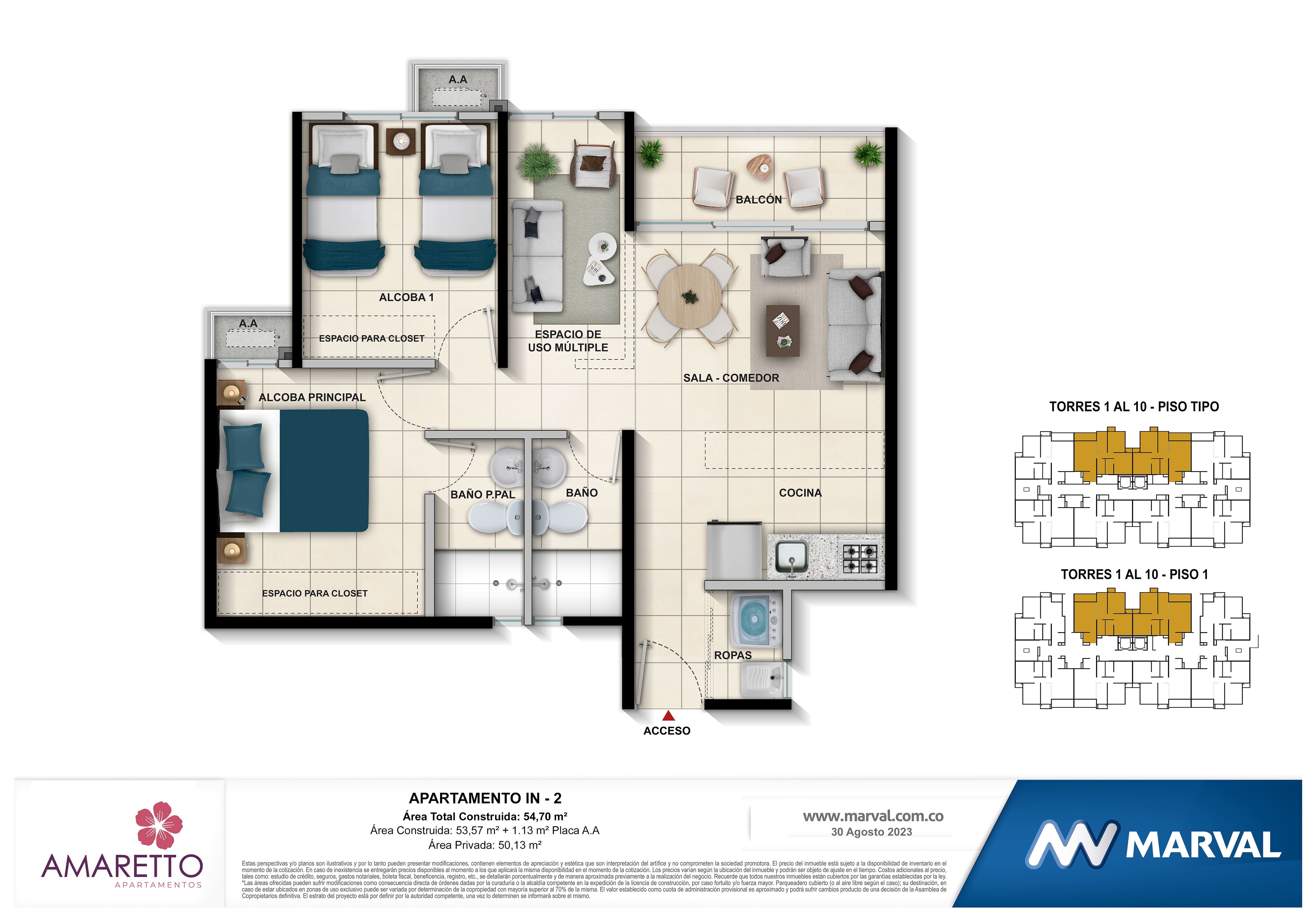 Proyectos Sobre Planos Amaretto Apartamento en venta Atlántico Barranquilla Miramar 45 m2 Habitaciones 2 Baños 2 Garajes 1 Precio $275152000