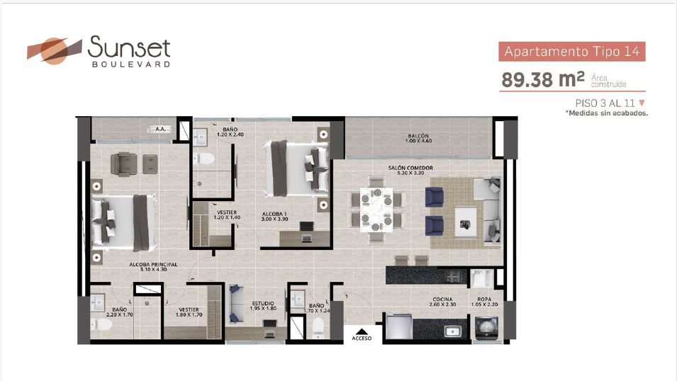 Proyectos Entrega Inmediata Sunset Boulevard Apartamento en venta Atlántico Barranquilla Barranquilla 89 m2 Habitaciones 2 Baños 3 Garajes 1 Precio $667499144