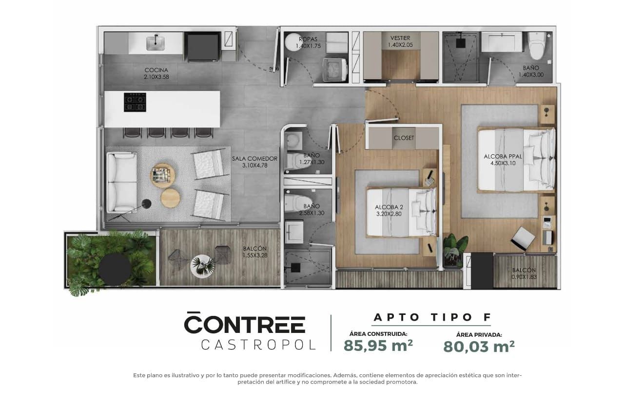 Proyectos en Construcción Contree Castropol Apartamento en venta Antioquia Medellín Castropol 85 m2 Habitaciones 2 Baños 3 Garajes 0 Precio $1396722641