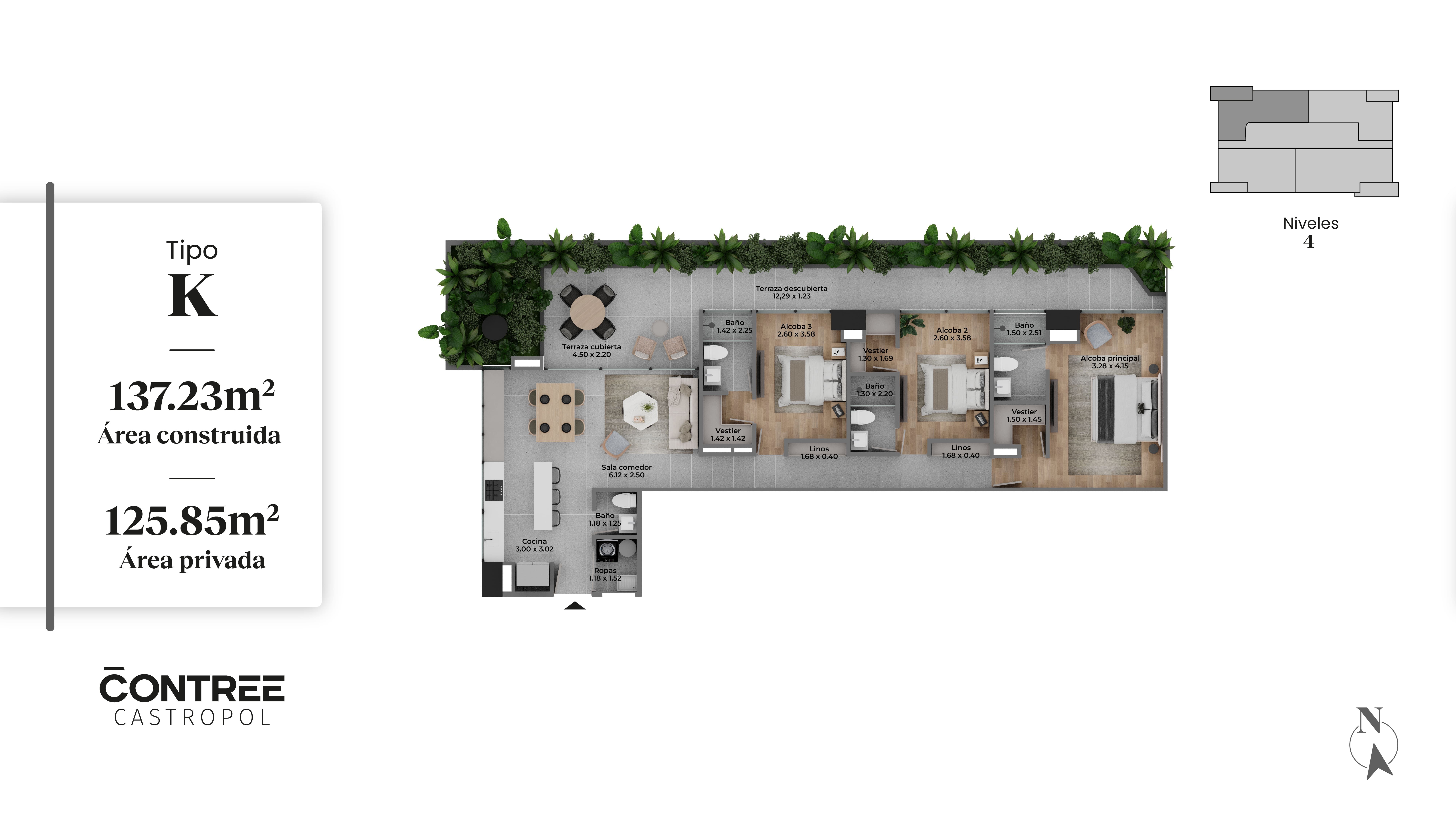 Proyectos en Construcción Contree Castropol Apartamento en venta Antioquia Medellín Castropol 137 m2 Habitaciones 2 Baños 4 Garajes 1 Precio $1923407185