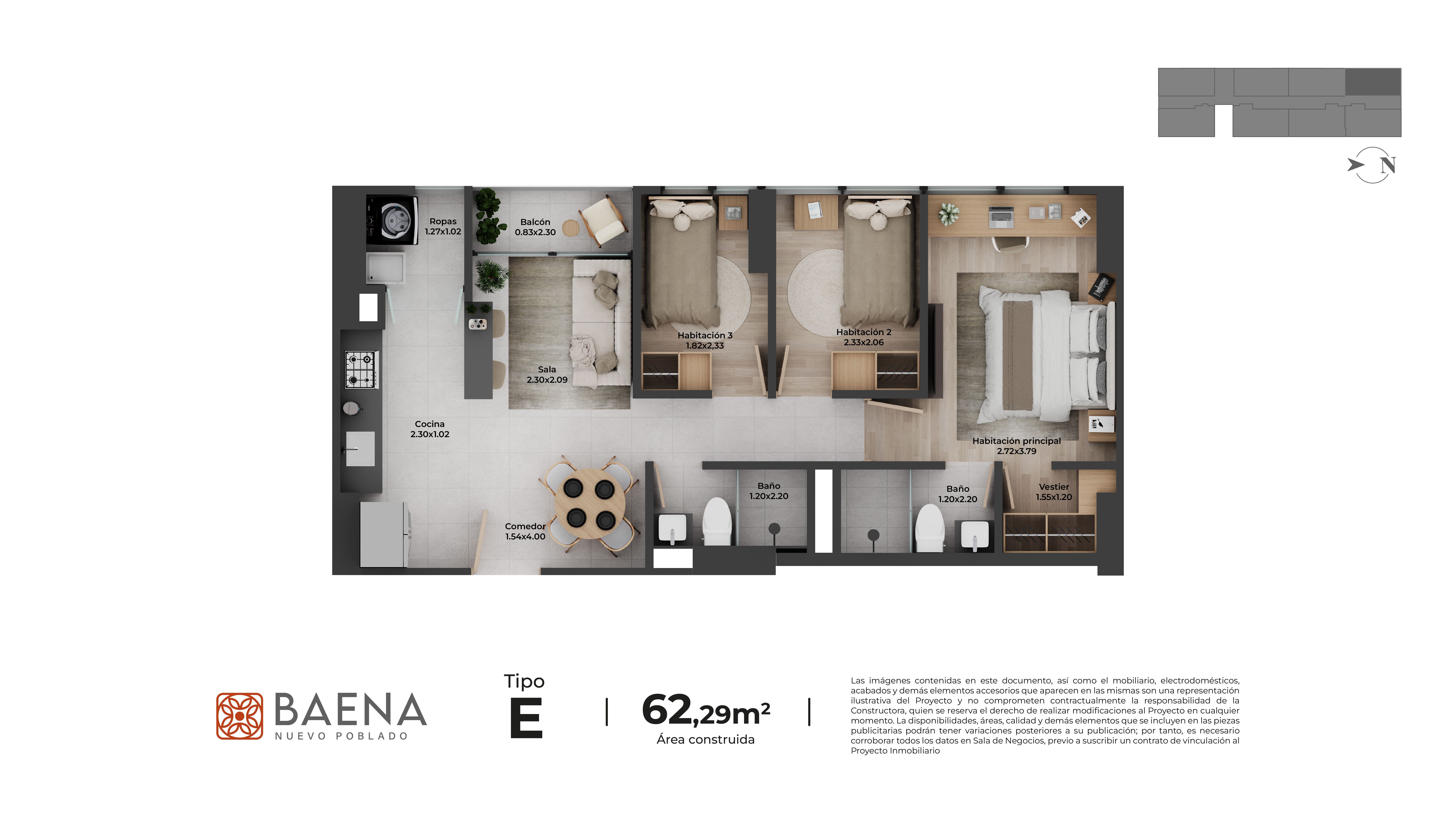 Proyectos Vivienda Nueva Baena Apartamentos Apartamento en venta Antioquia Itagüí Chimeneas 62 m2 Habitaciones 3 Baños 2 Garajes 1 Precio $437822171