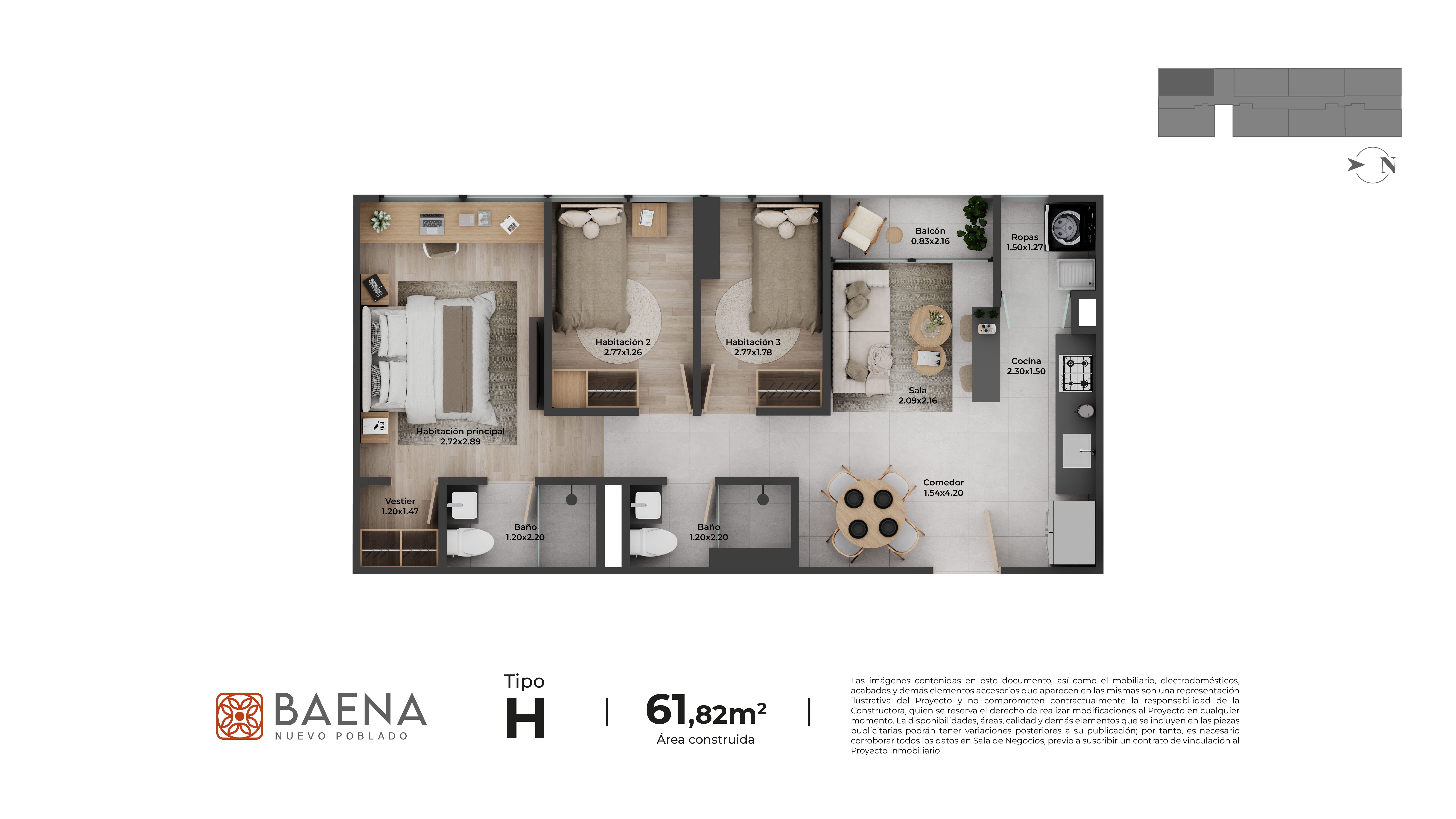 Proyectos Vivienda Nueva Baena Apartamentos Apartamento en venta Antioquia Itagüí Chimeneas 61 m2 Habitaciones 3 Baños 2 Garajes 1 Precio $441998130