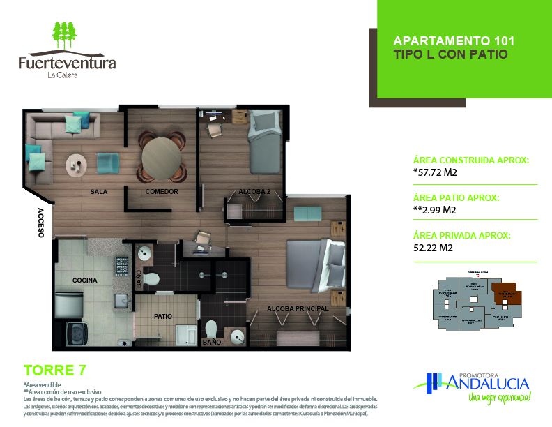 Proyectos en Construcción Fuerteventura Reservado Apartamento en venta Cundinamarca La Calera Fuerteventura 57 m2 Habitaciones 2 Baños 2 Garajes 1 Precio $358165000