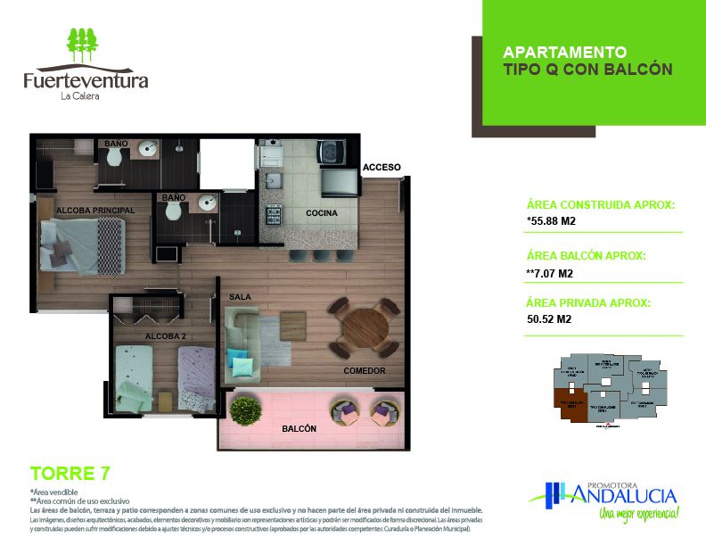 Proyectos en Construcción Fuerteventura Reservado Apartamento en venta Cundinamarca La Calera Fuerteventura 55 m2 Habitaciones 2 Baños 2 Garajes 1 Precio $354794000