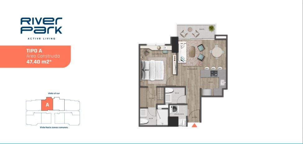 Proyectos Vivienda Nueva River Park Apartamento en venta Antioquia Medellín Ciudad Del Río 47 m2 Habitaciones 1 Baños 2 Garajes 1 Precio $623540000