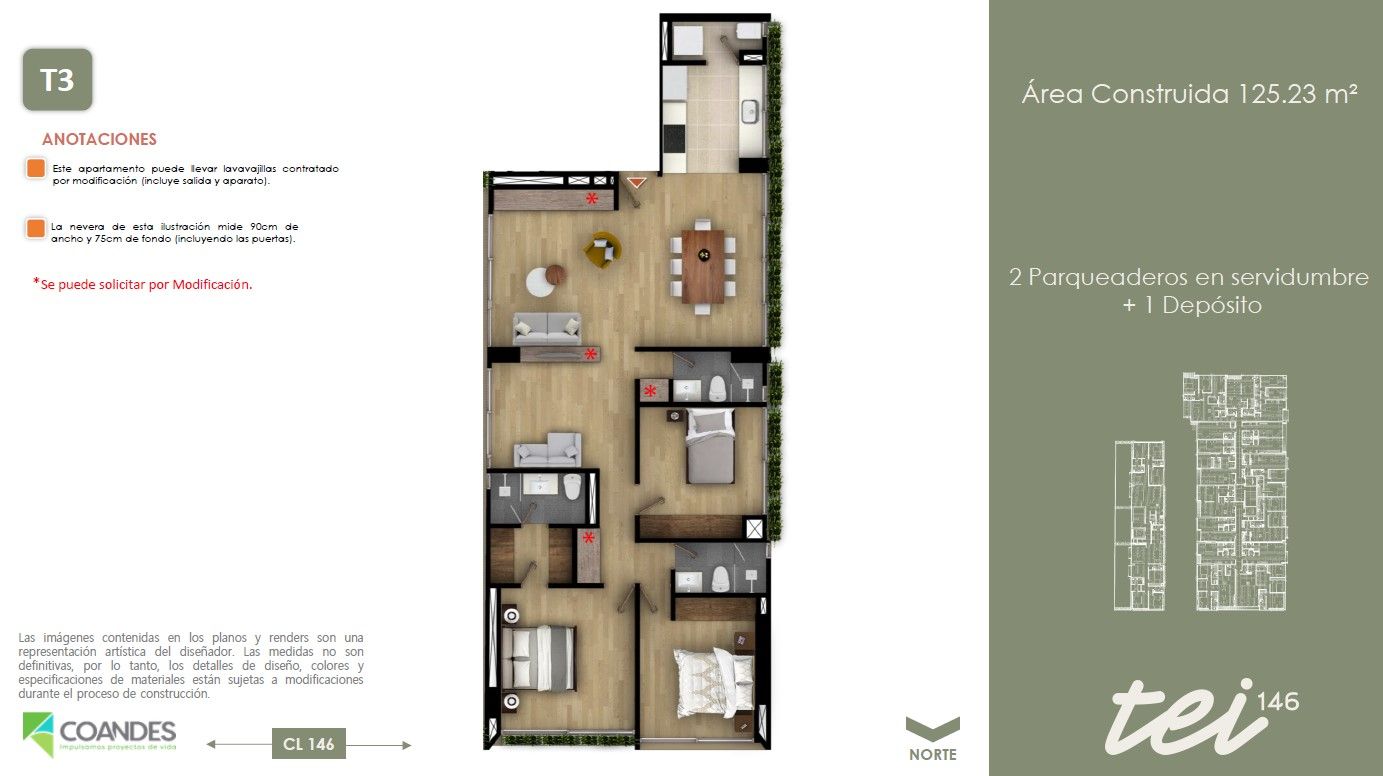 Vivienda No VIS Tei 146 Apartamento en venta Cundinamarca Bogotá Belmira 0 m2 Habitaciones 3 Baños 3 Garajes 2 Precio $1096294105