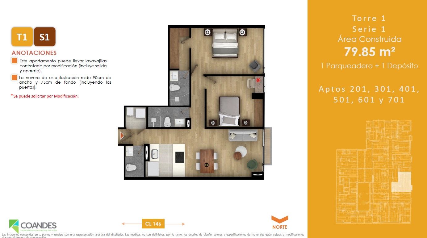 Vivienda No VIS Tei 146 Apartamento en venta Cundinamarca Bogotá Belmira 79 m2 Habitaciones 2 Baños 3 Garajes 1 Precio $726203724